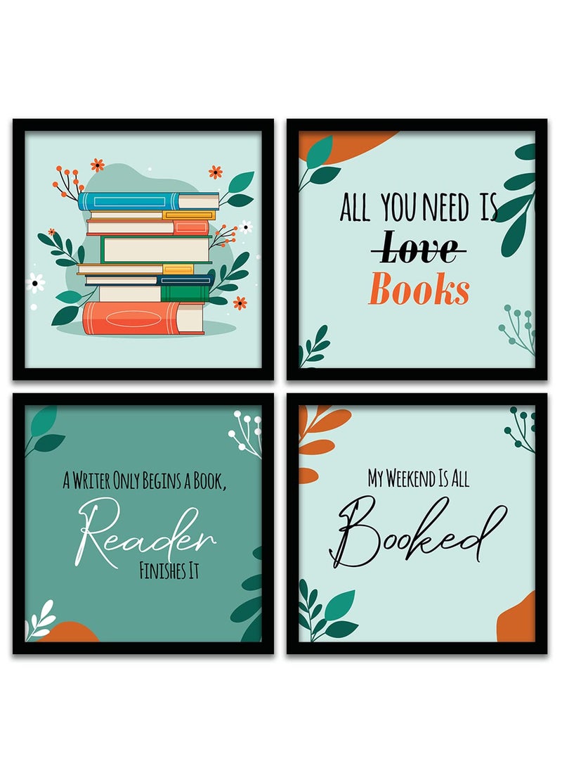 kotart Wood Quotes Frames For Wall Decor For Bokks Lovers Frames For Library Wall Decoration Wall Frames For Home And Living Room 11 Inch X 11 Inch Multi Set Of 4