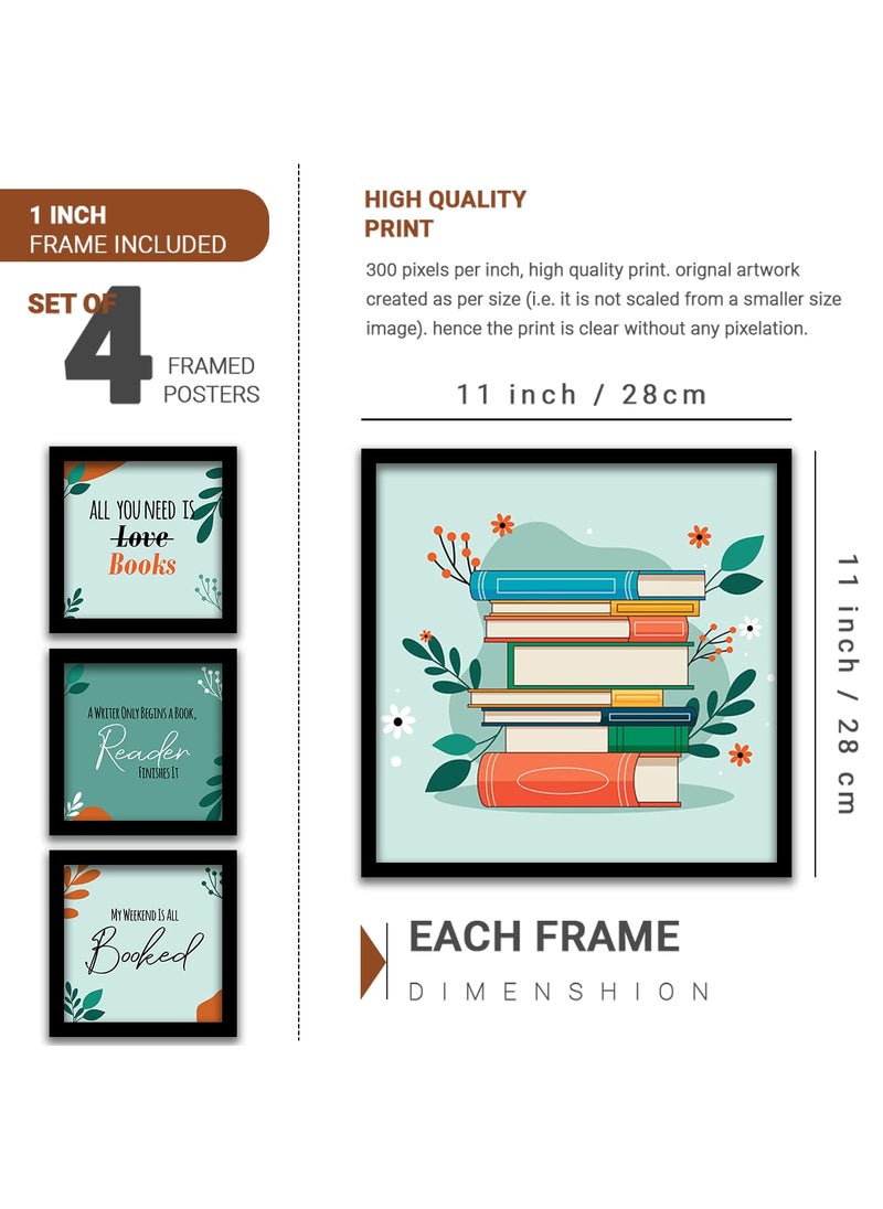 kotart Wood Quotes Frames For Wall Decor For Bokks Lovers Frames For Library Wall Decoration Wall Frames For Home And Living Room 11 Inch X 11 Inch Multi Set Of 4