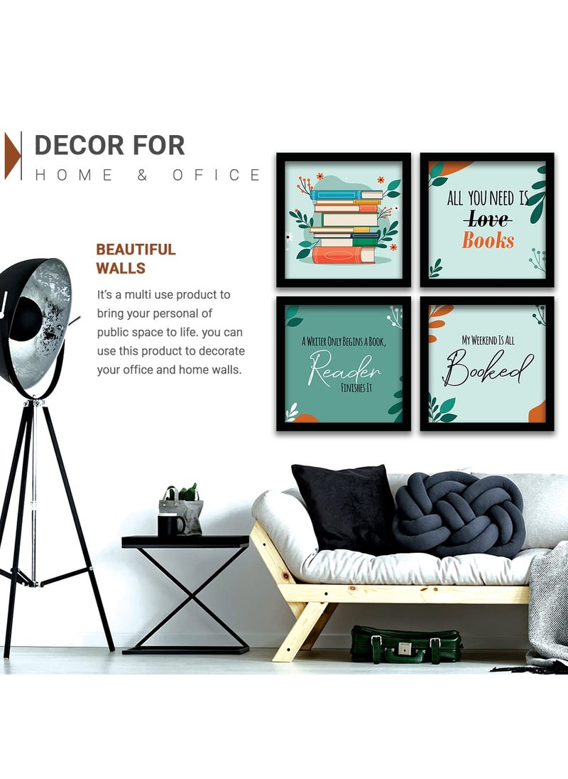 kotart Wood Quotes Frames For Wall Decor For Bokks Lovers Frames For Library Wall Decoration Wall Frames For Home And Living Room 11 Inch X 11 Inch Multi Set Of 4