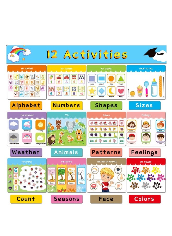 Busy Book for Kids, Kids Early Educational Learning Book, 12 Page Toddler Preschool Activity Binder and Early Learning Toys, Montessori Book, Sensory Books for Boys and Girls