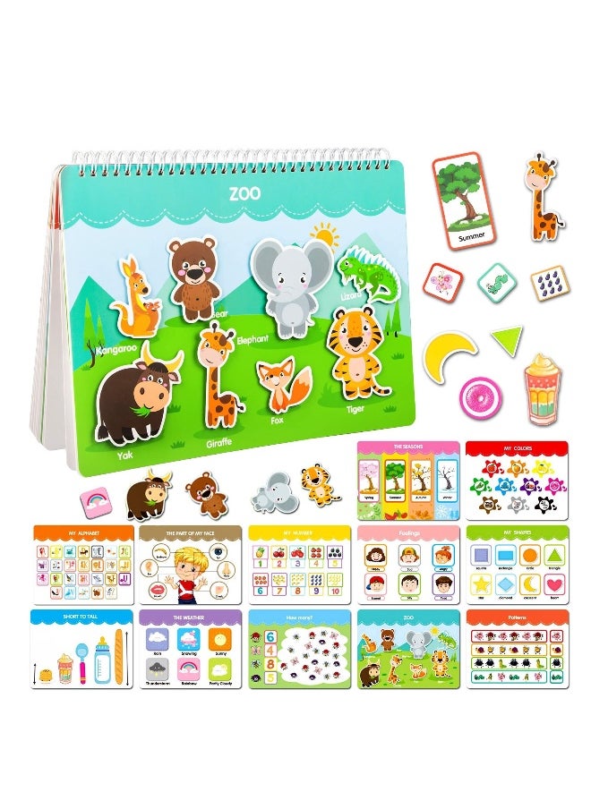 Busy Book for Kids, Kids Early Educational Learning Book, 12 Page Toddler Preschool Activity Binder and Early Learning Toys, Montessori Book, Sensory Books for Boys and Girls