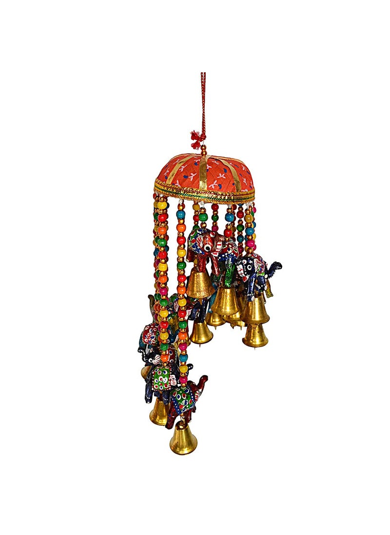 Popart Elephant Jhoomar with Bells and 4 Basket Orange