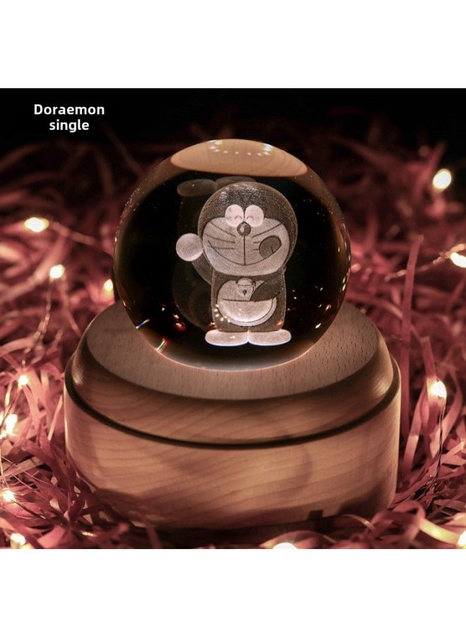 Creative Rotating Music Box Deer Birthday Eight-tone Box Crystal Ball Music Gift For Girls Valentine's Day Gift-Color:Doraemon Single-Dimensions:Meet Rotary
