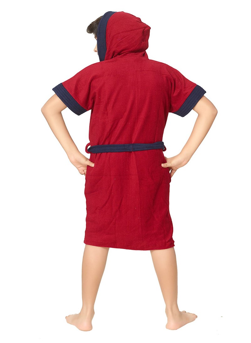 SAND DUNE Boys Hood Bathrobe Terry Cotton Shower Gown Half Sleeve Knee Length Boys Bath Robes Pocket with Waist Boys Bathrobes