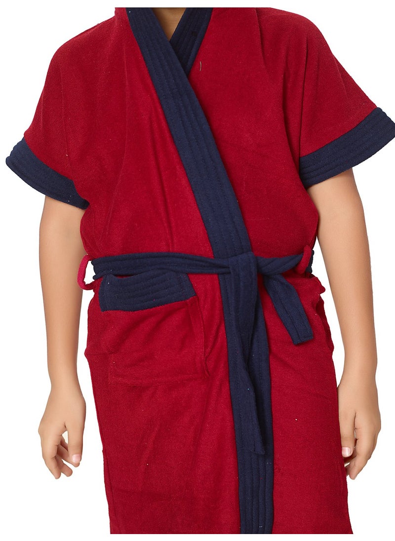 SAND DUNE Boys Hood Bathrobe Terry Cotton Shower Gown Half Sleeve Knee Length Boys Bath Robes Pocket with Waist Boys Bathrobes
