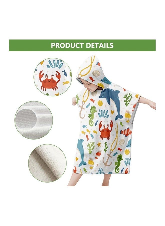 Hooded Poncho Towels for Kids, Beach Towel Poncho for Children Baby Kids Toddler, 75 x 65cm Microfibre Swimming Beach Bath Towel with Sea Animals, Swimming Beach Toweling Robe for Girls Boys