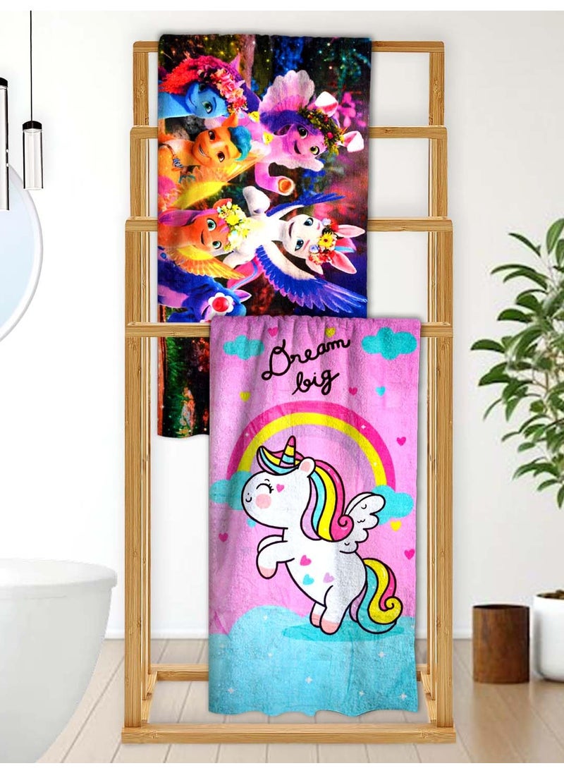 Athom Living My Little Pony with Unicorn Mixed Themed Kids Bath Towel 60x120cm 350 GSM Soft Absorbent Multicolor Perfect for Boys and Girls Fun Vibrant Design Pack of 2