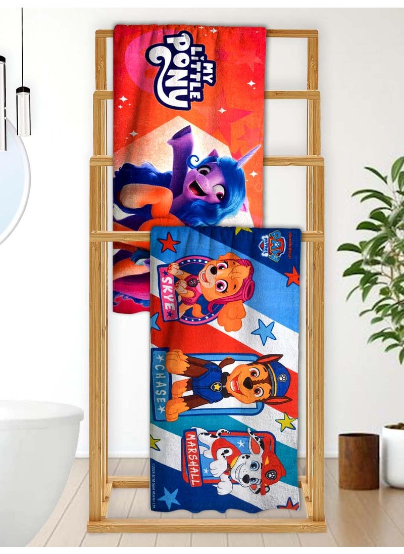 Athom Living My Little Pony with Paw Patrol Themed Kids Bath Towel 60x120cm 350 GSM Soft Absorbent Multicolor Perfect for Boys and Girls Fun Vibrant Design Pack of 2