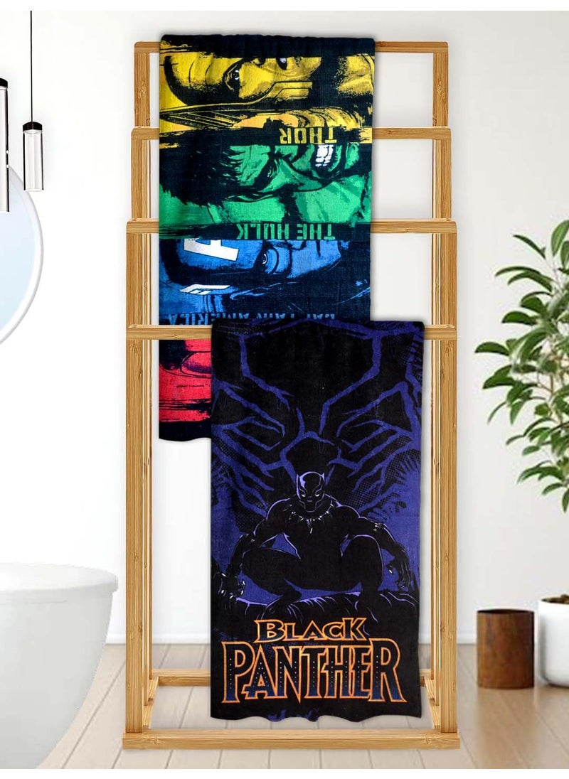 Athom Living Marvels Avengers with Black Panther Themed Kids Bath Towel 60x120cm 350 GSM Soft Absorbent Multicolor Perfect for Boys and Girls Fun Vibrant Design Pack of 2