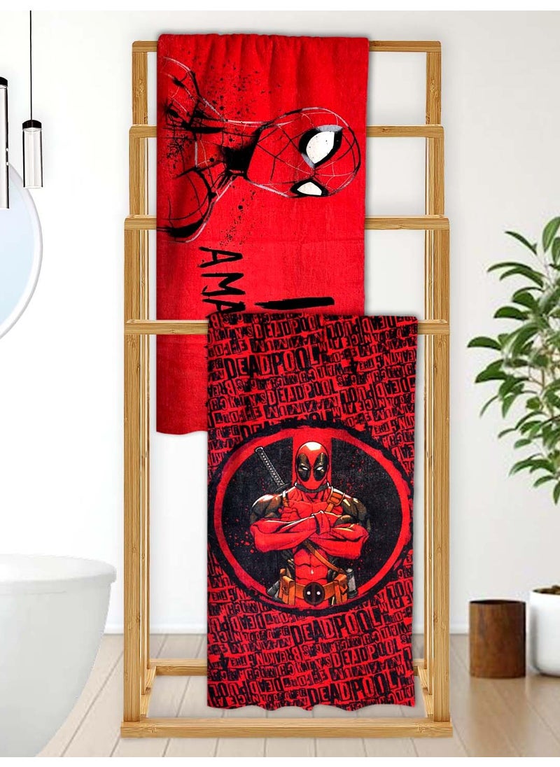Athom Living Marvels IronMan and Deadpool Themed Kids Bath Towel 60x120cm 350 GSM Soft Absorbent Multicolor Perfect for Boys and Girls Fun Vibrant Design Pack of 2