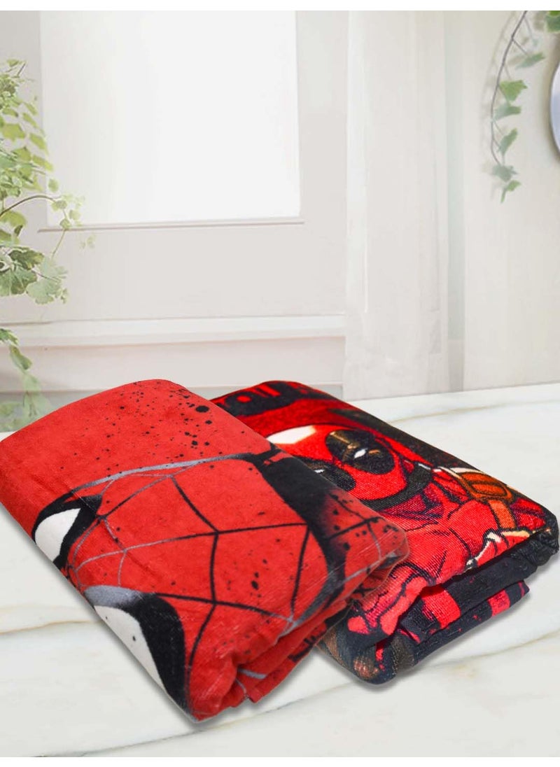 Athom Living Marvels IronMan and Deadpool Themed Kids Bath Towel 60x120cm 350 GSM Soft Absorbent Multicolor Perfect for Boys and Girls Fun Vibrant Design Pack of 2