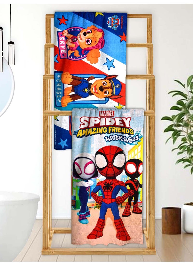 Athom Living Paw Patrol with Spidey Themed Kids Bath Towel 60x120cm 350 GSM Soft Absorbent Multicolor Perfect for Boys and Girls Fun Vibrant Design Pack of 2