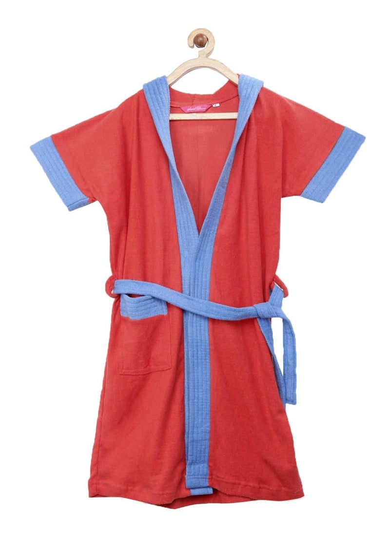 SAND DUNE Kids Girl Hood Bathrobe Terry Cotton Shower Gown Half Sleeve Knee Length Kids Girls Bath Robes Pocket with Waist belt Kid Girls Bathrobes