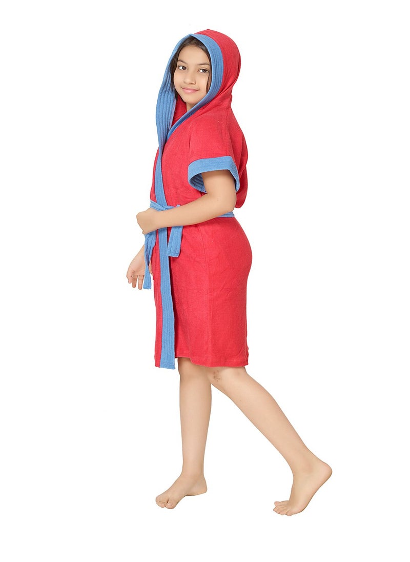 SAND DUNE Kids Girl Hood Bathrobe Terry Cotton Shower Gown Half Sleeve Knee Length Kids Girls Bath Robes Pocket with Waist belt Kid Girls Bathrobes