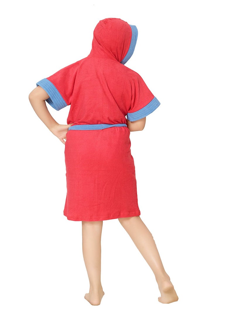 SAND DUNE Kids Girl Hood Bathrobe Terry Cotton Shower Gown Half Sleeve Knee Length Kids Girls Bath Robes Pocket with Waist belt Kid Girls Bathrobes