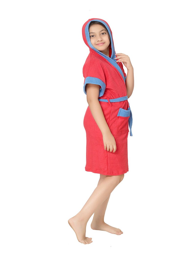 SAND DUNE Kids Girl Hood Bathrobe Terry Cotton Shower Gown Half Sleeve Knee Length Kids Girls Bath Robes Pocket with Waist belt Kid Girls Bathrobes