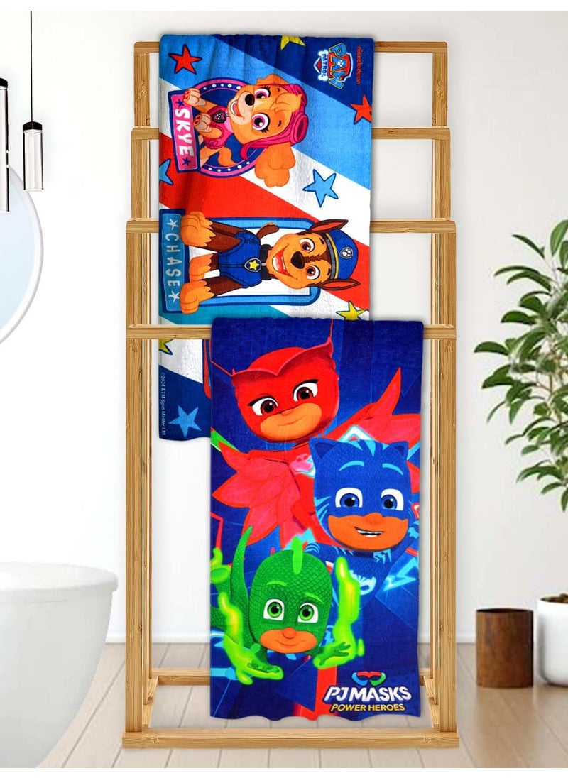 Athom Living Paw Patrol with PJ Masks Mixed Themed Kids Bath Towel 60x120cm 350 GSM Soft Absorbent Multicolor Perfect for Boys and Girls Fun Vibrant Design Pack of 2