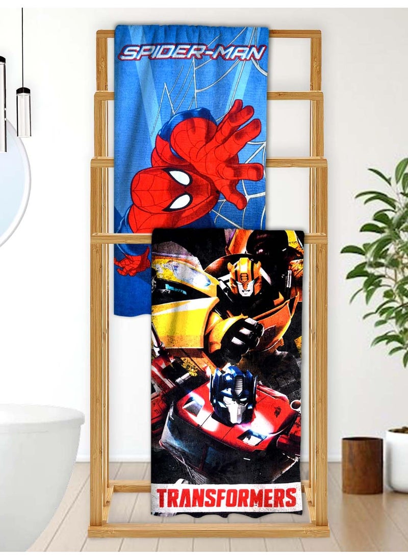 Athom Living Marvel Spiderman with Transformer Mixed Themed Kids Bath Towel 60x120cm 350 GSM Soft Absorbent Multicolor Perfect for Boys and Girls Fun Vibrant Design Pack of 2
