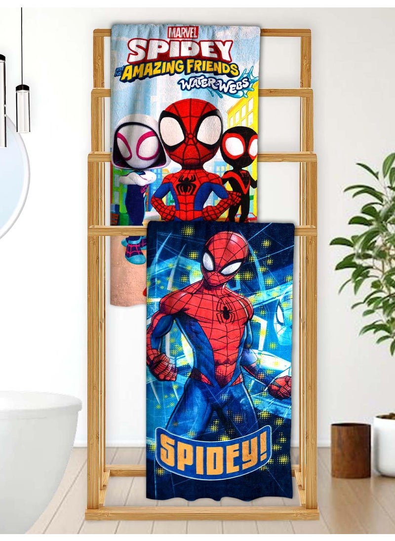 Athom Living Marvels Spiderman Themed Kids Bath Towel 60x120cm 350 GSM Soft Absorbent Multicolor Perfect for Boys of Spidreman Fun Vibrant Design Pack of 2
