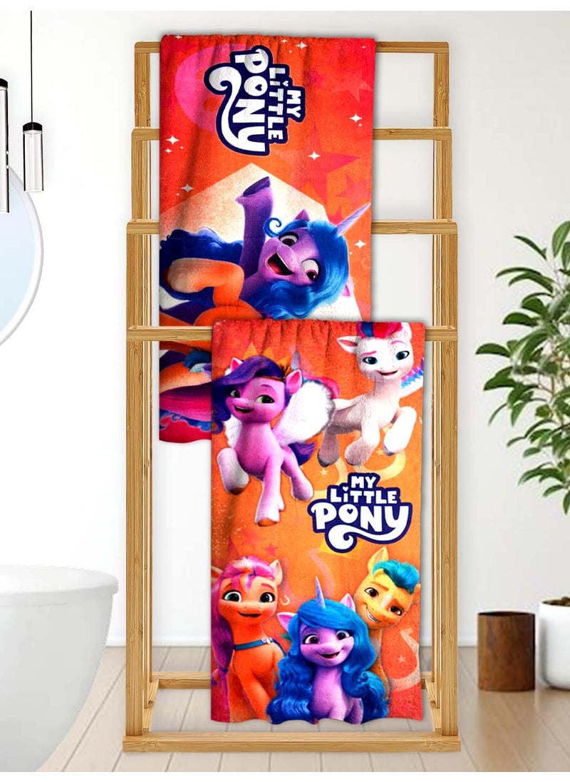 Athom Living My Little Pony Themed Kids Bath Towel 60x120cm 350 GSM Soft Absorbent Multicolor Perfect for Boys and Girls Fun Vibrant Design Pack of 2