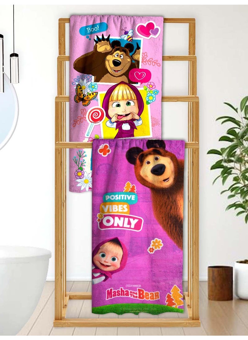 Athom Living Masha and The Bear Themed Kids Bath Towel 60x120cm 350 GSM Soft Absorbent Multicolor Perfect for Boys and Girls Fun Vibrant Design Set of 2