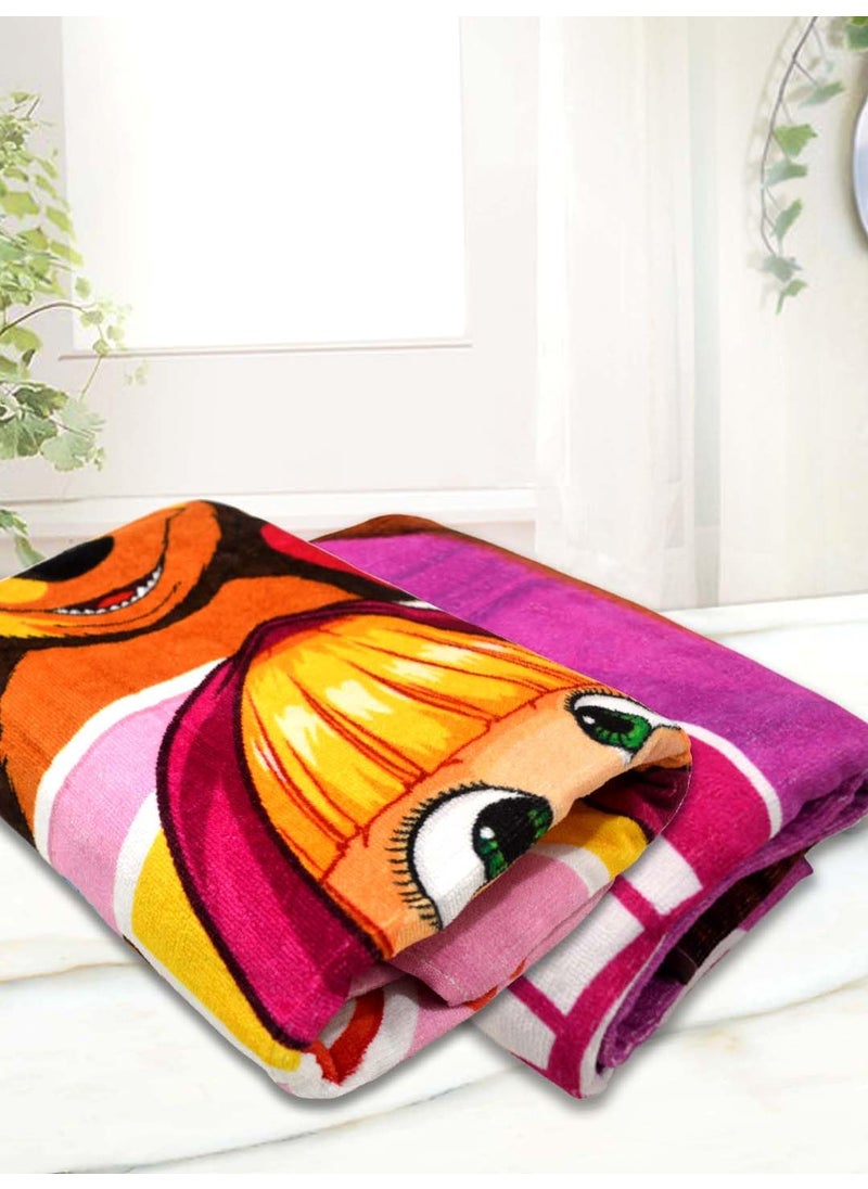 Athom Living Masha and The Bear Themed Kids Bath Towel 60x120cm 350 GSM Soft Absorbent Multicolor Perfect for Boys and Girls Fun Vibrant Design Set of 2