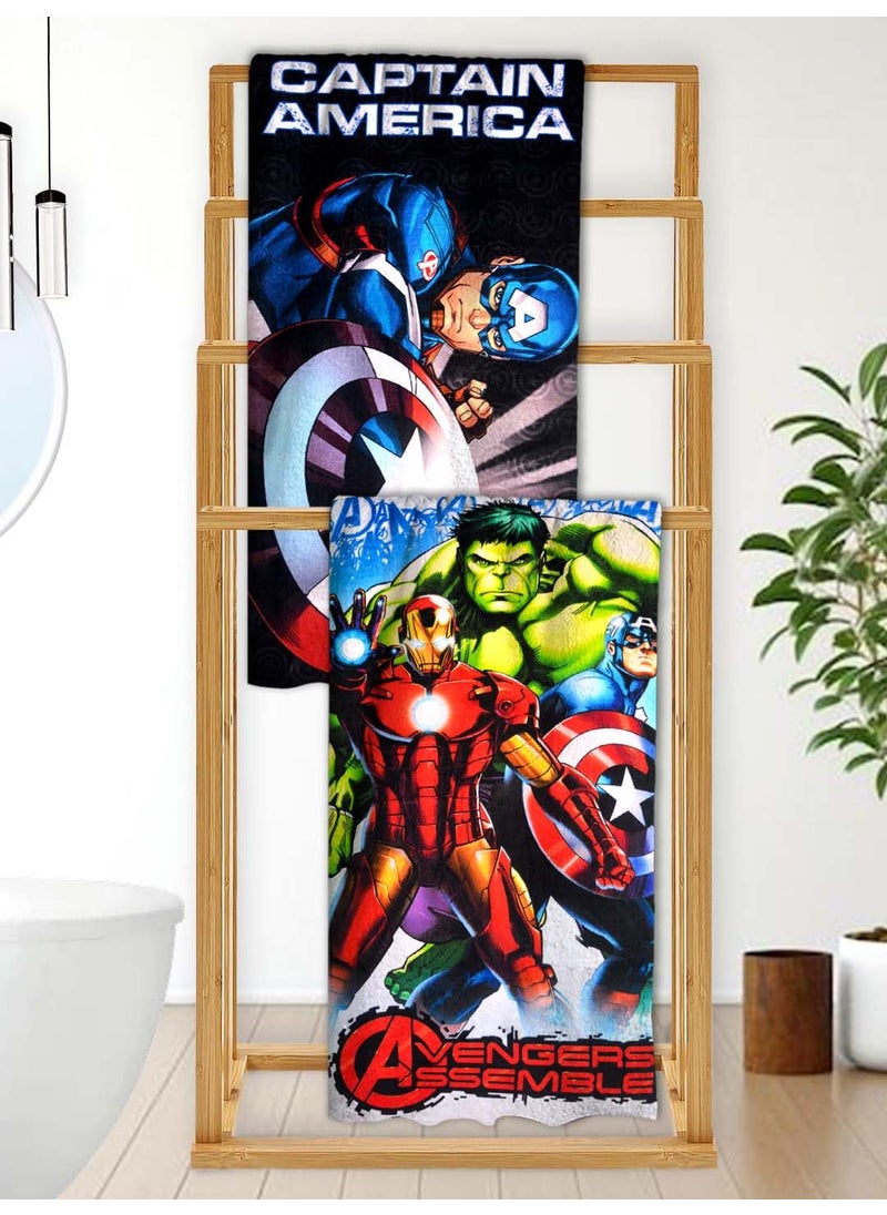 Athom Living Marvels Captain America and Avengers Themed Kids Bath Towel 60x120cm 350 GSM Soft Absorbent Multicolor Perfect for Boys and Girls Fun Vibrant Design Pack of 2