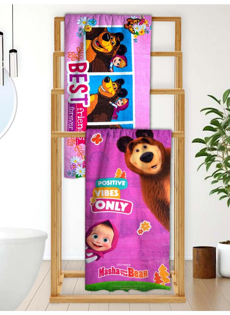 Athom Living Masha and The Bear Themed Kids Bath Towel 60x120cm 350 GSM Soft Absorbent Multicolor Perfect for Boys and Girls Fun Vibrant Design Pack of 2