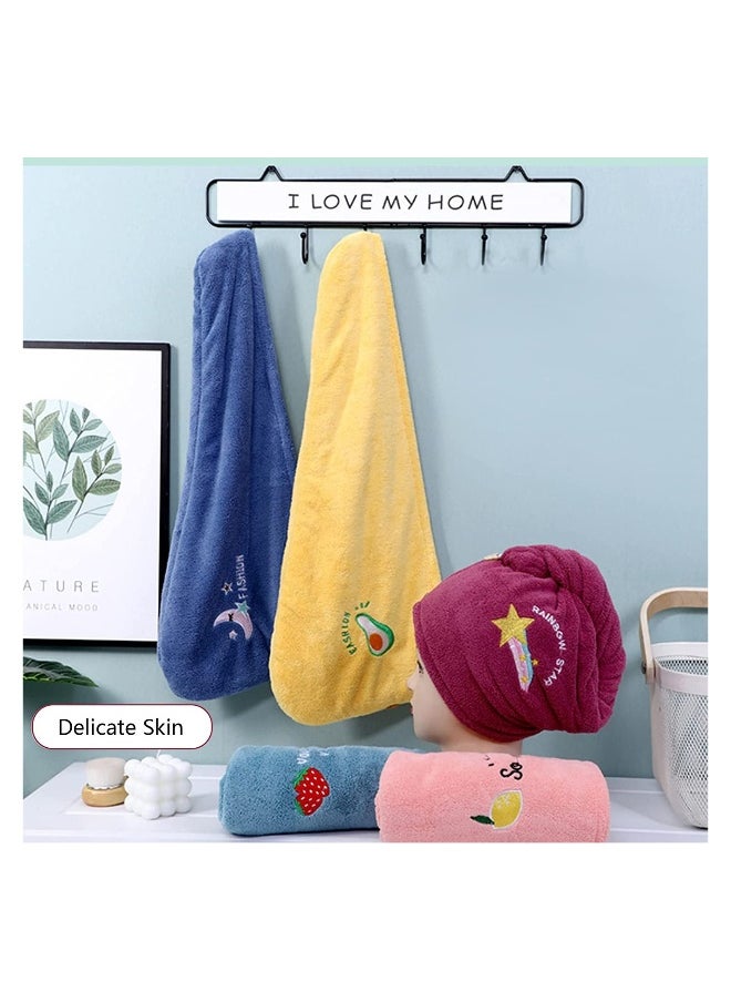 5 Pack Microfiber Hair Drying Towel Super Absorbent Instant Hair Dry Wrap with Button Anti Frizz Soft Bath Shower Cap Head Towel for Girls Women Ladies Kids Long Thick Hair Drying Quickly