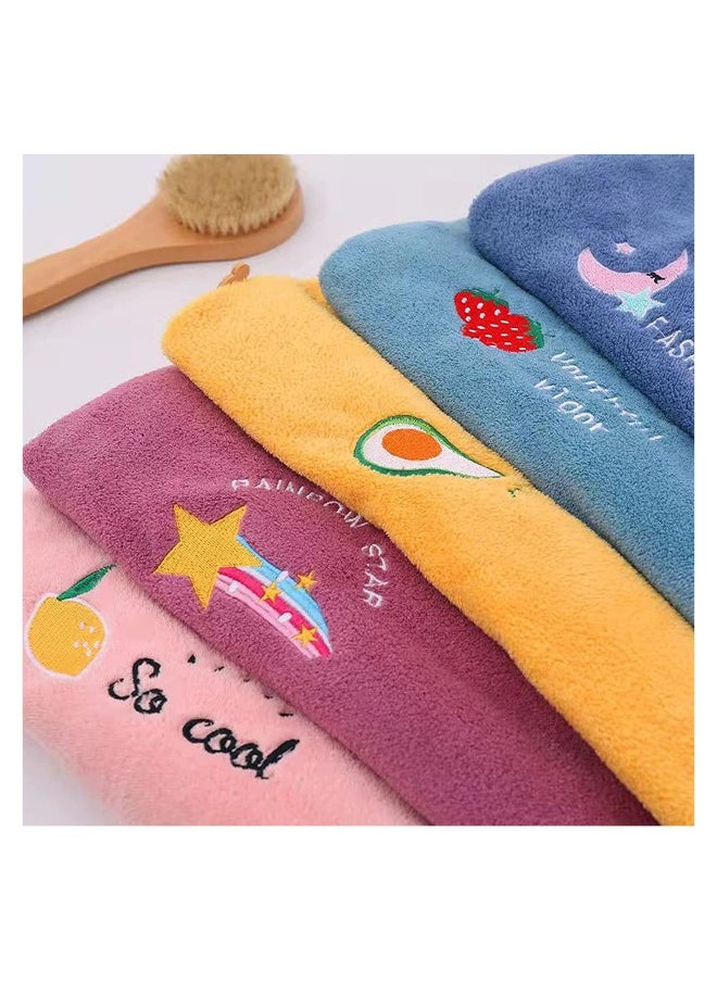 5 Pack Microfiber Hair Drying Towel Super Absorbent Instant Hair Dry Wrap with Button Anti Frizz Soft Bath Shower Cap Head Towel for Girls Women Ladies Kids Long Thick Hair Drying Quickly