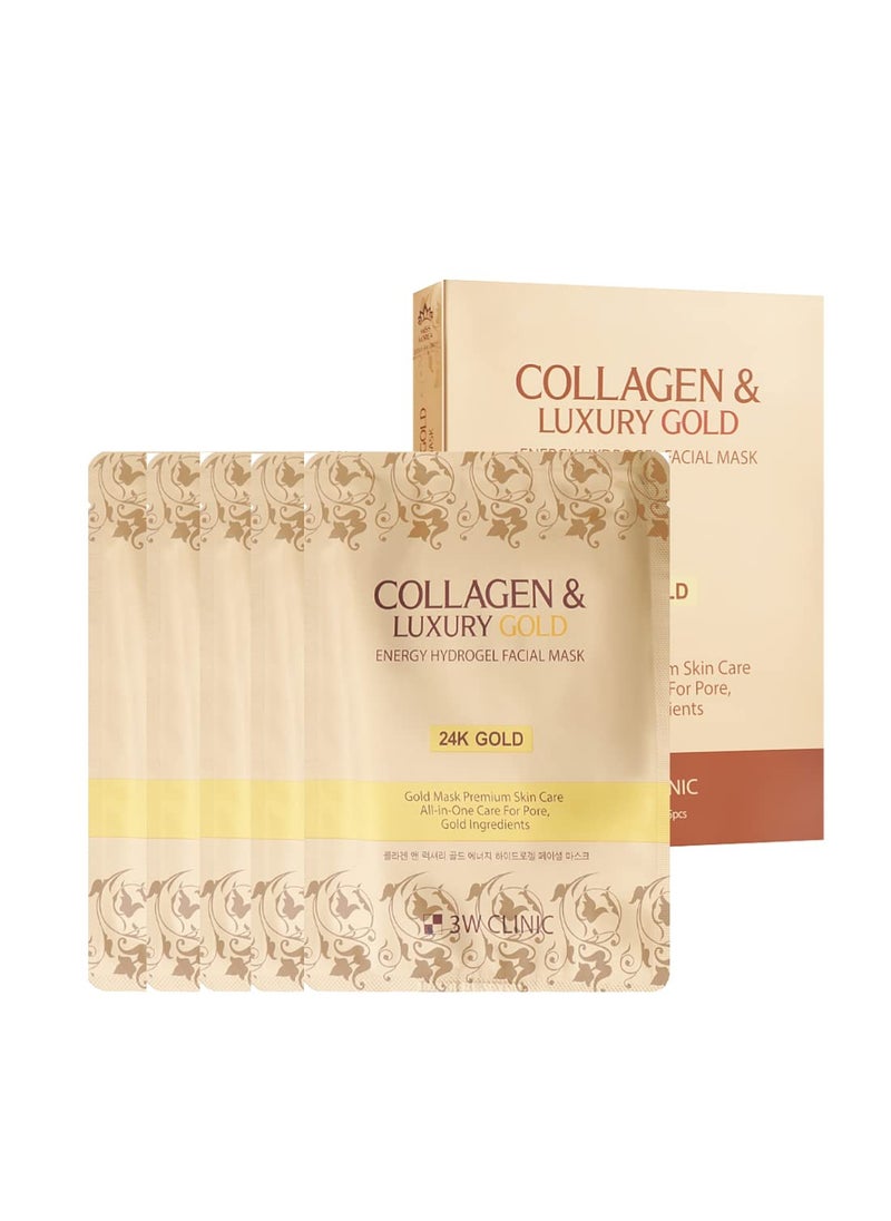 3W Clinic Collagen  Luxury Gold Energy Hydrogel Facial Mask Pack of 5 24K Gold mask Premium Skin Care AllinOne Care For Pore Gold ingredients