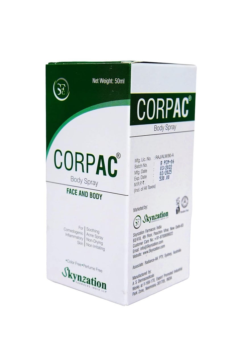 CORPAC Moisturising SprayAntiacne AntiInflammatoryI Healing effect against Acne Symptoms or Razor Bumps I 50ml pump bottle