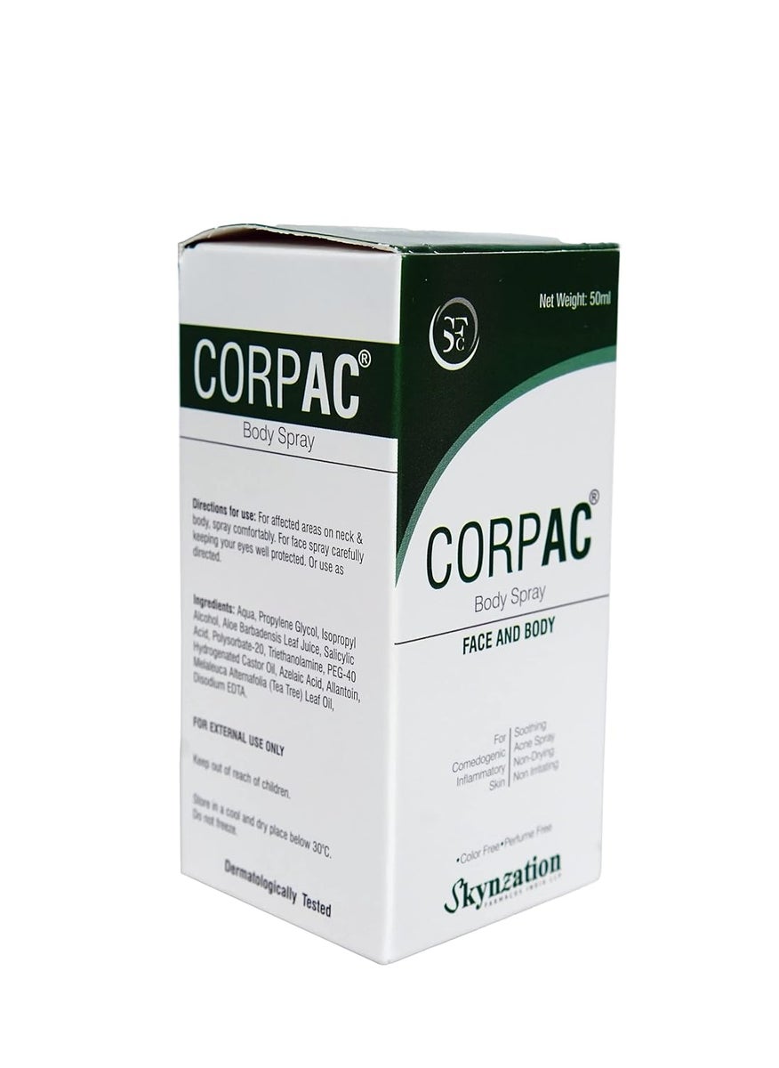 CORPAC Moisturising SprayAntiacne AntiInflammatoryI Healing effect against Acne Symptoms or Razor Bumps I 50ml pump bottle