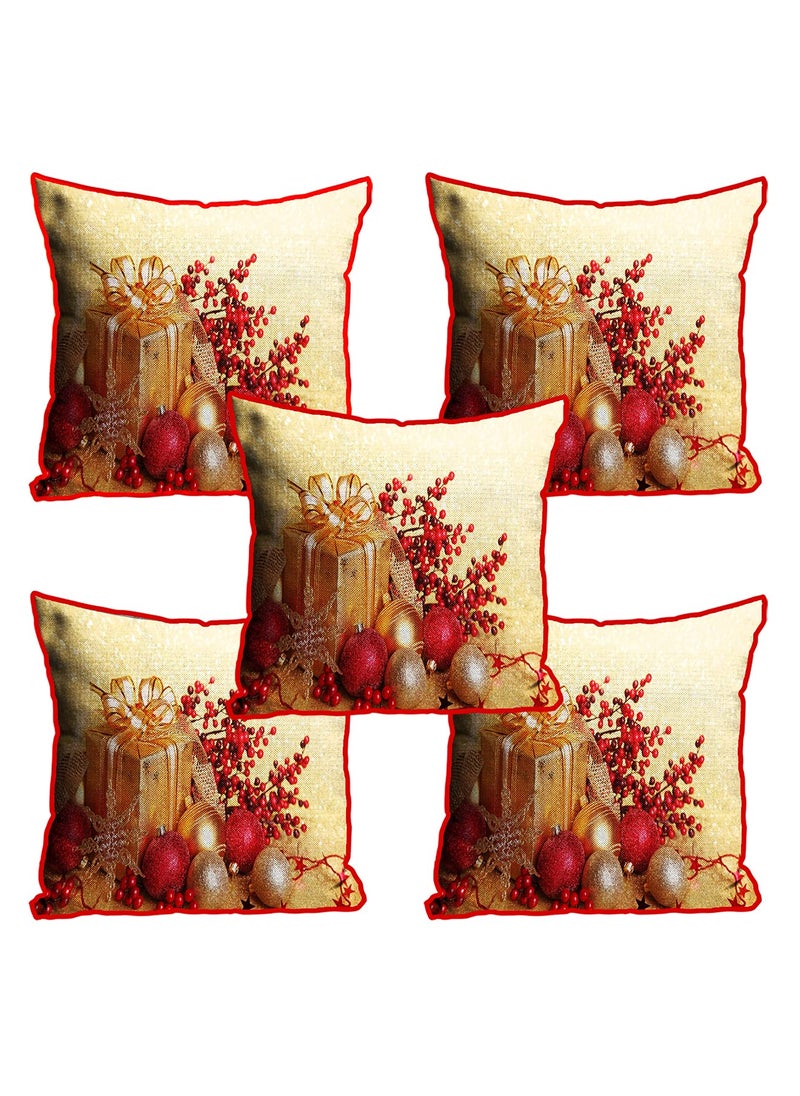 DREAMVIO Polyester Jute Merry Christmas ThrowPillow Covers Cushion Covers for Living Room Set of 5 16 X 16 Inch Multicolor Dv516Mccjute0060
