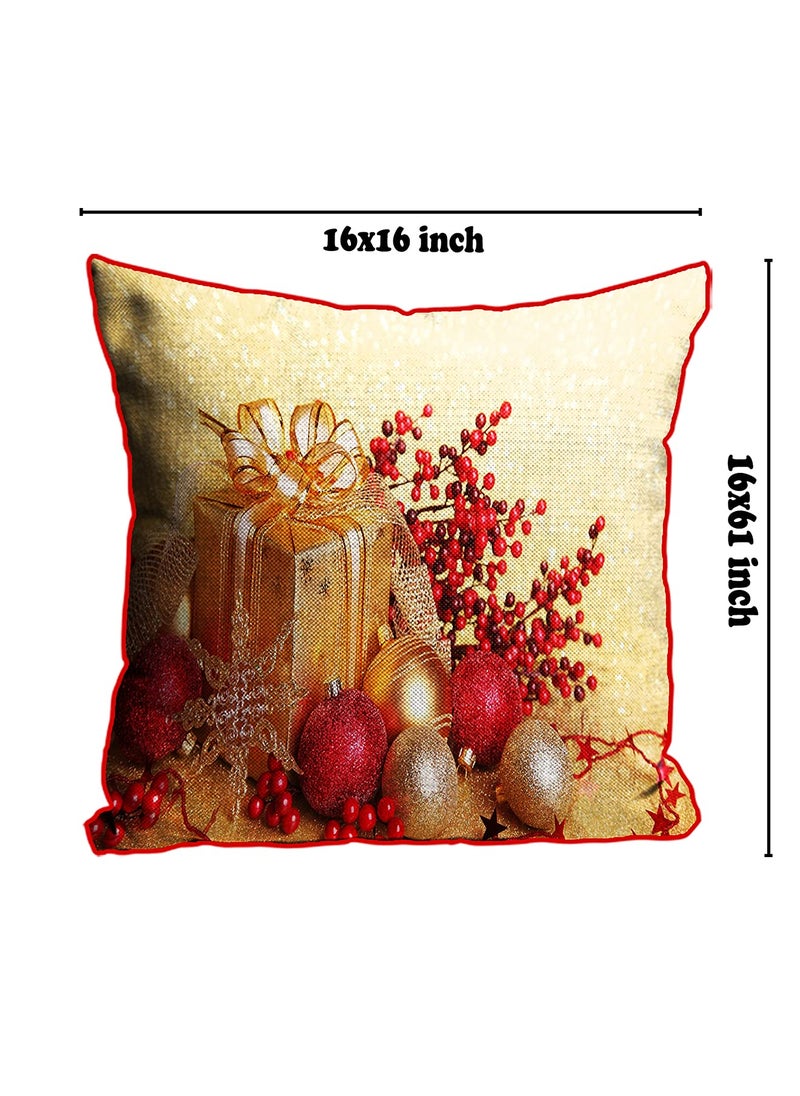 DREAMVIO Polyester Jute Merry Christmas ThrowPillow Covers Cushion Covers for Living Room Set of 5 16 X 16 Inch Multicolor Dv516Mccjute0060