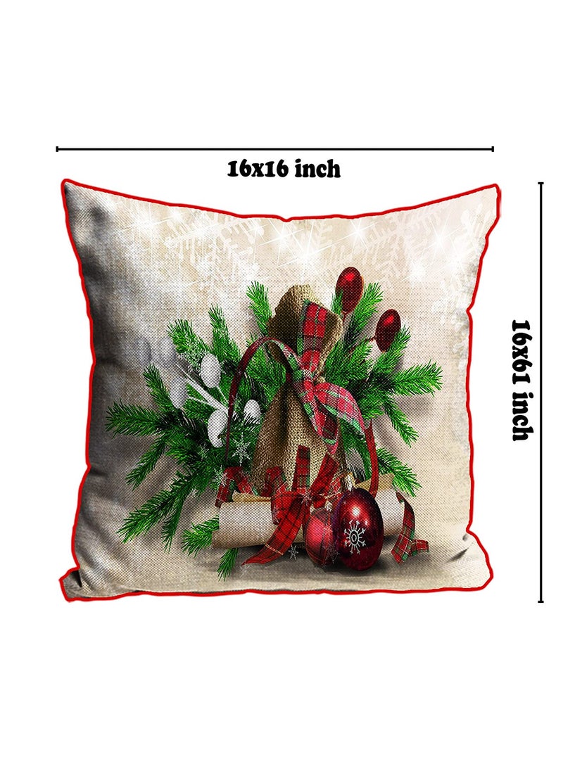 DREAMVIO Polyester Jute Merry Christmas ThrowPillow Covers Cushion Covers for Living Room Set of 5 16 X 16 Inch Multicolor Dv516Mccjute0058