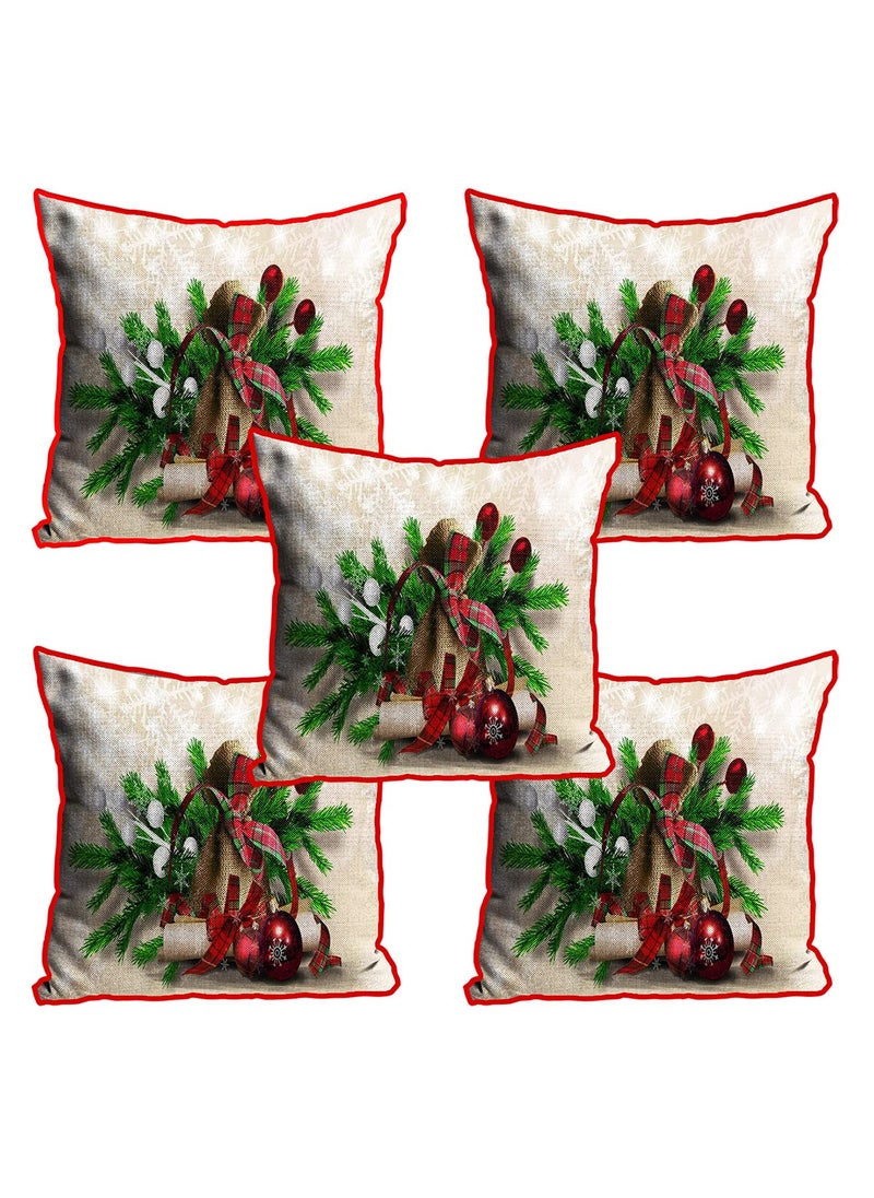 DREAMVIO Polyester Jute Merry Christmas ThrowPillow Covers Cushion Covers for Living Room Set of 5 16 X 16 Inch Multicolor Dv516Mccjute0058