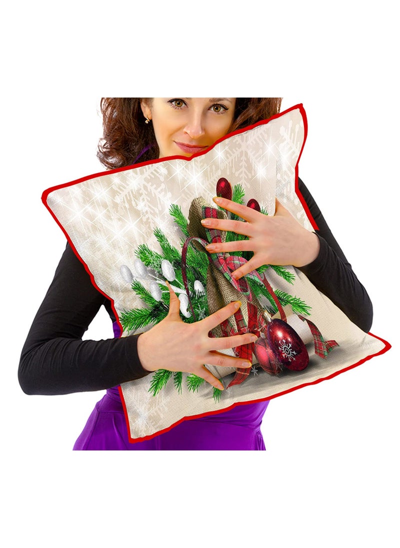 DREAMVIO Polyester Jute Merry Christmas ThrowPillow Covers Cushion Covers for Living Room Set of 5 16 X 16 Inch Multicolor Dv516Mccjute0058