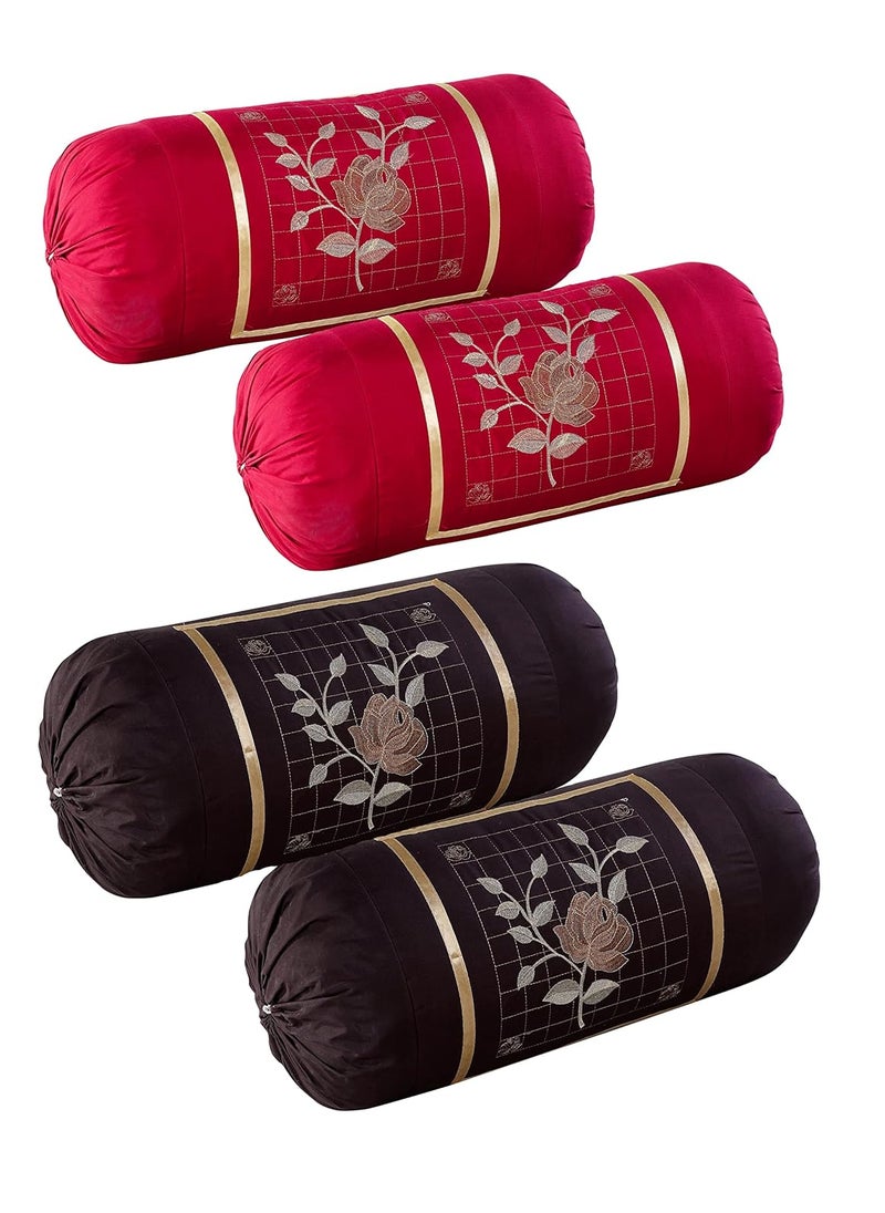 RJ Products Embroidered Bolsters CoverPack of 4 Coffee Maroon