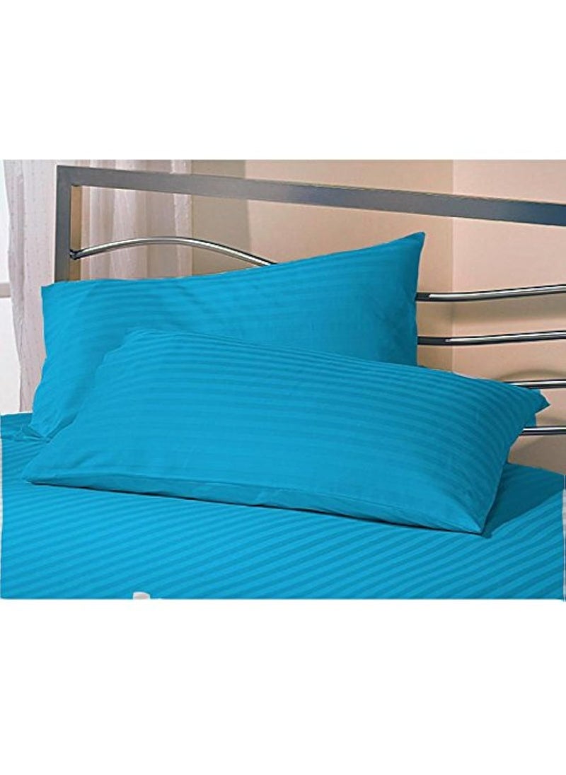 Jaipur Linen Cotton Luxurious Striped 2 Piece Sateen Pillow Cover Set King Size 20 Inch x 36 InchTurquoise Blue