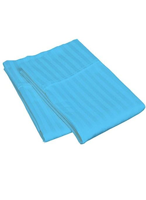 Jaipur Linen Cotton Luxurious Striped 2 Piece Sateen Pillow Cover Set King Size 20 Inch x 36 InchTurquoise Blue