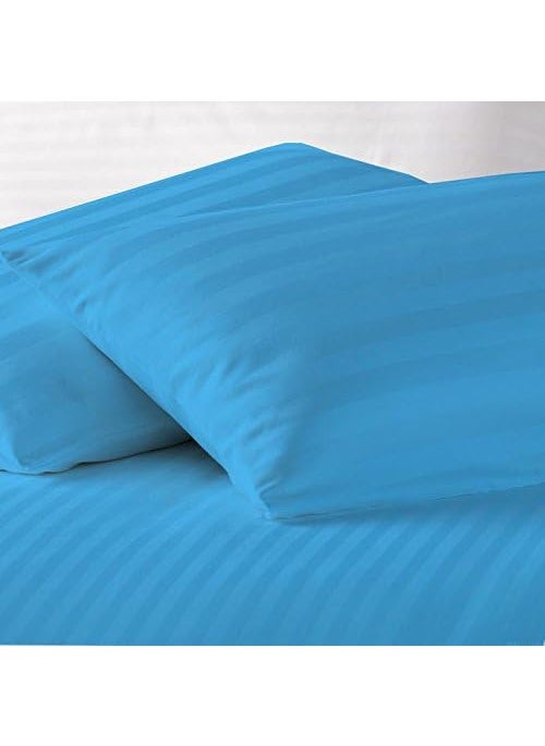 Jaipur Linen Cotton Luxurious Striped 2 Piece Sateen Pillow Cover Set King Size 20 Inch x 36 InchTurquoise Blue