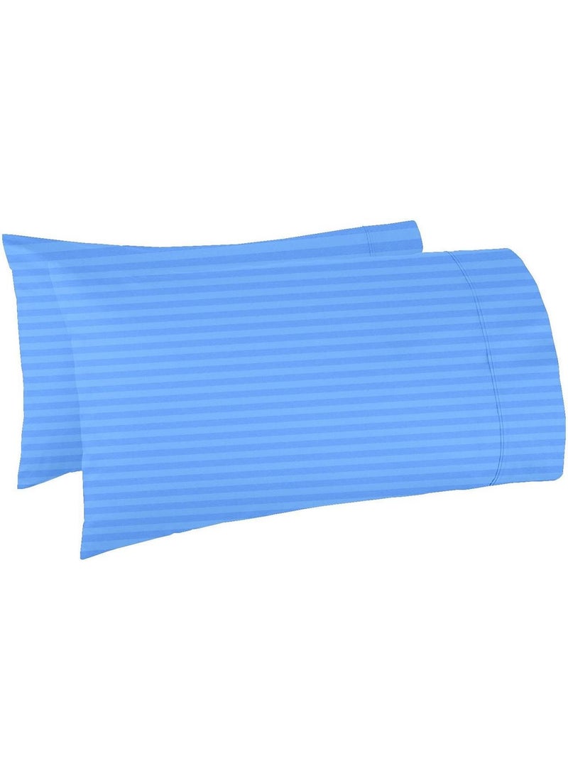 Jaipur Linen Cotton Luxurious Striped 2 Piece Sateen Pillow Cover Set King Size 20 Inch x 36 InchSky Blue 300 GSM