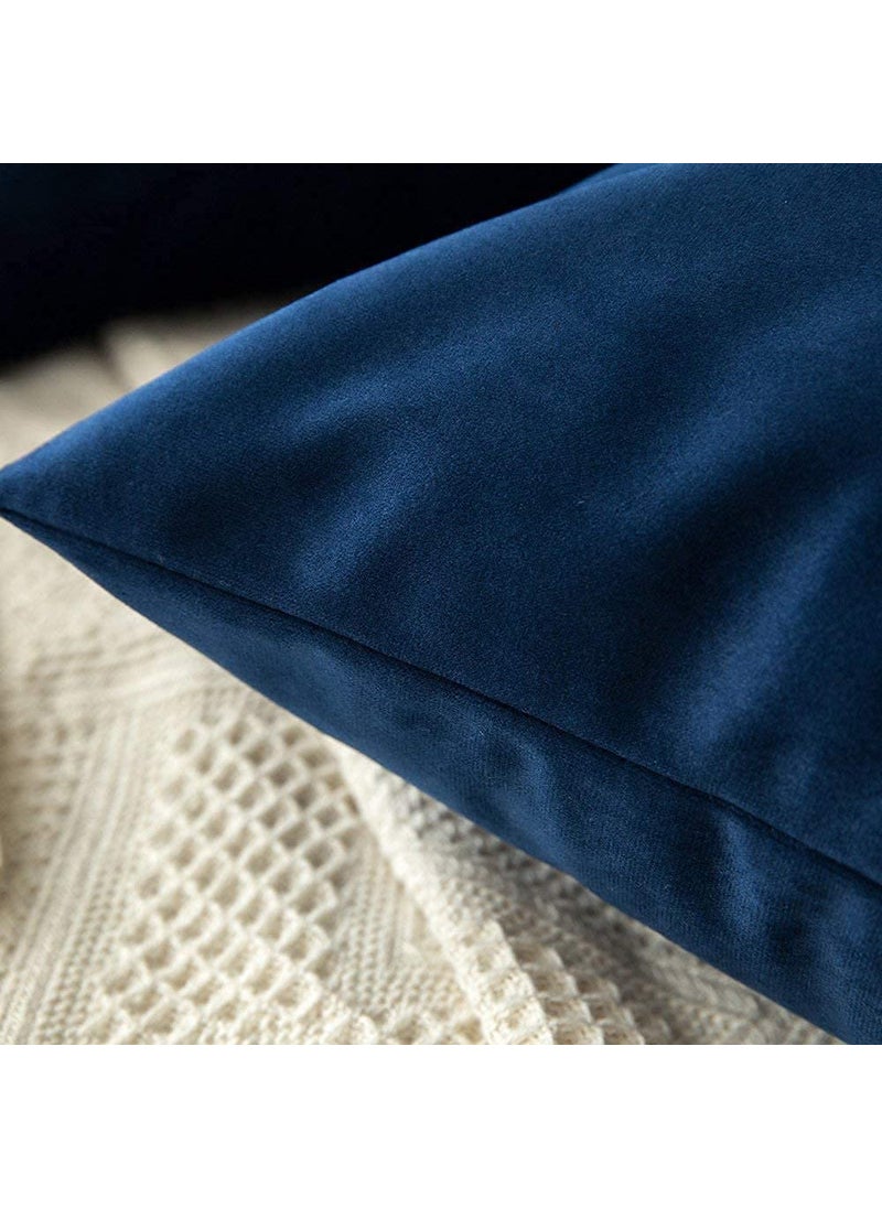 Linen Basics Decorative Holland Velvet Cushion Square Pillow Covers Pillowcases for Sofa Bedroom with Invisible Zipper Navy Blue Set of 2 Piece 16X16 Inches