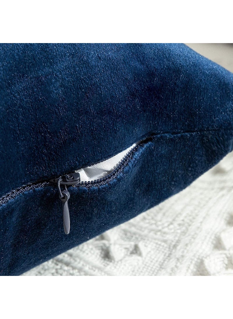 Linen Basics Decorative Holland Velvet Cushion Square Pillow Covers Pillowcases for Sofa Bedroom with Invisible Zipper Navy Blue Set of 2 Piece 16X16 Inches
