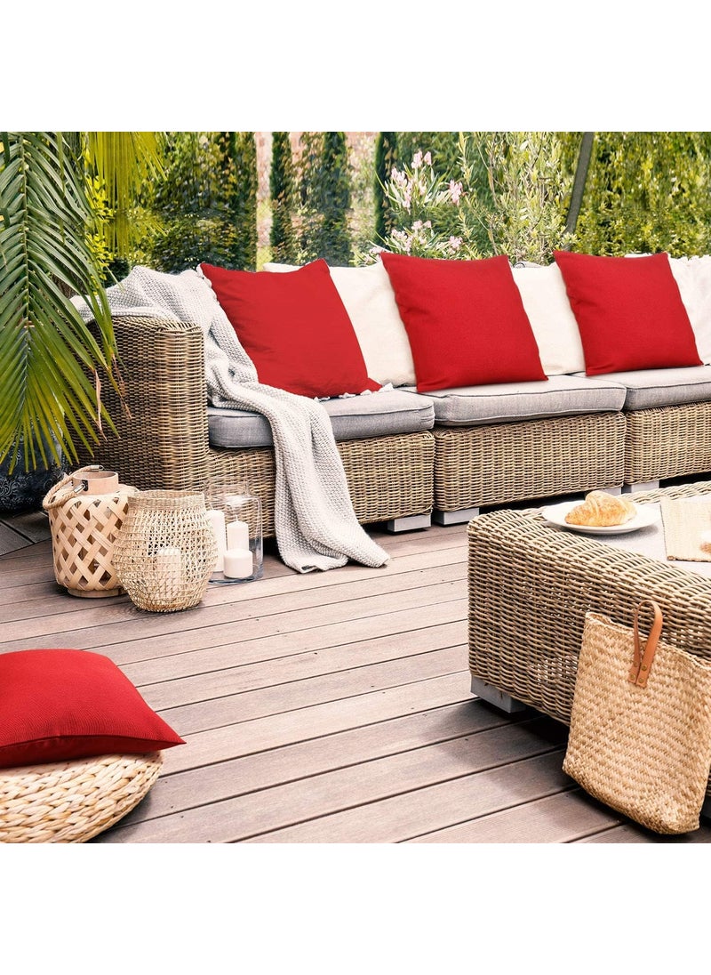 INDIDECOR 802044 Decorative Outdoor Waterproof Throw Pillow with Pillow Covers Square Patio Balcony Garden Waterproof Cushion Case for Couch Bed Patio Sofa Tent18 x 18 Inch Red 4 nos