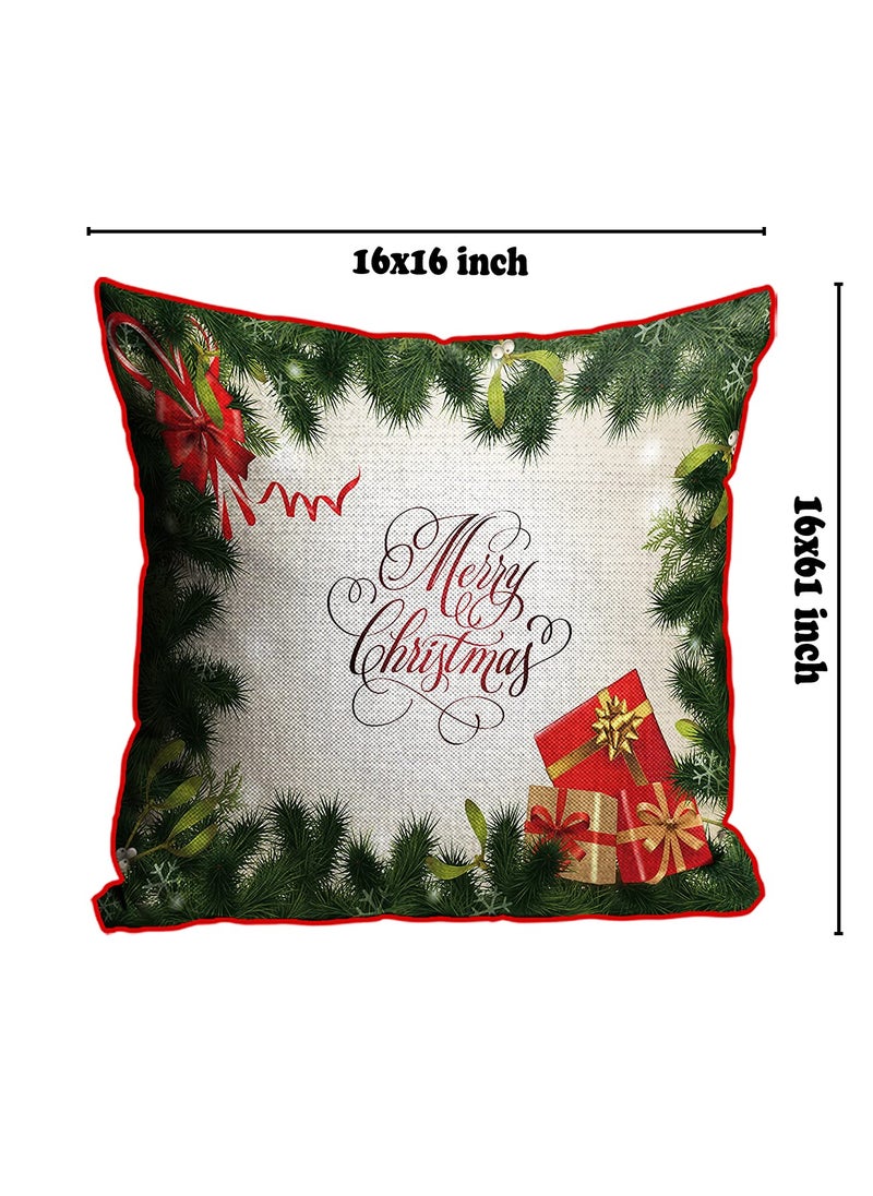 DREAMVIO Polyester Jute Merry Christmas ThrowPillow Covers Cushion Covers for Living Room Set of 5 16 X 16 Inch Multicolor Dv516Mccjute0069