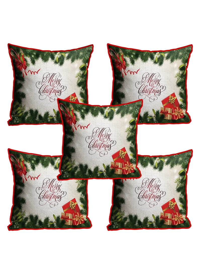 DREAMVIO Polyester Jute Merry Christmas ThrowPillow Covers Cushion Covers for Living Room Set of 5 16 X 16 Inch Multicolor Dv516Mccjute0069