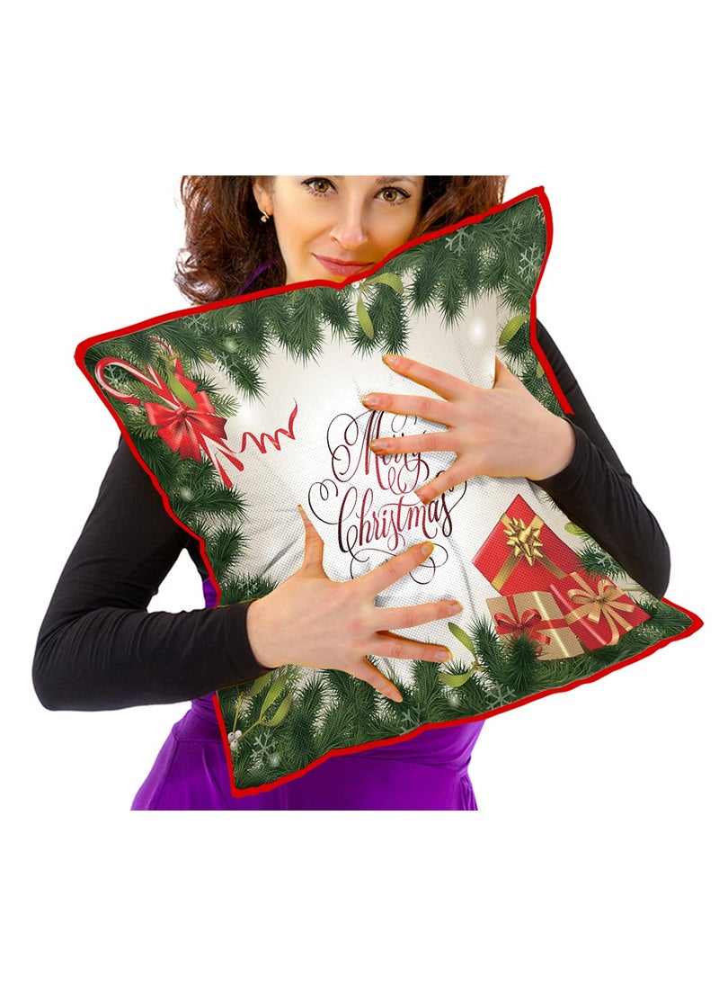 DREAMVIO Polyester Jute Merry Christmas ThrowPillow Covers Cushion Covers for Living Room Set of 5 16 X 16 Inch Multicolor Dv516Mccjute0069