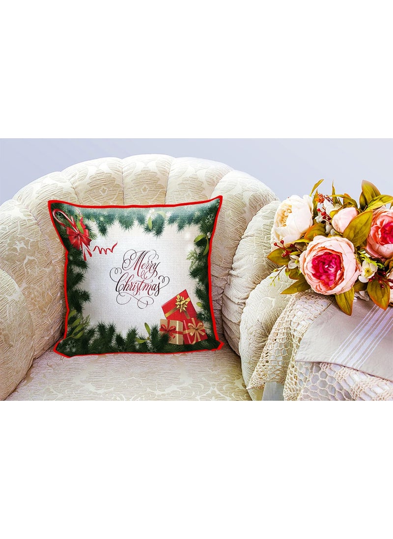 DREAMVIO Polyester Jute Merry Christmas ThrowPillow Covers Cushion Covers for Living Room Set of 5 16 X 16 Inch Multicolor Dv516Mccjute0069